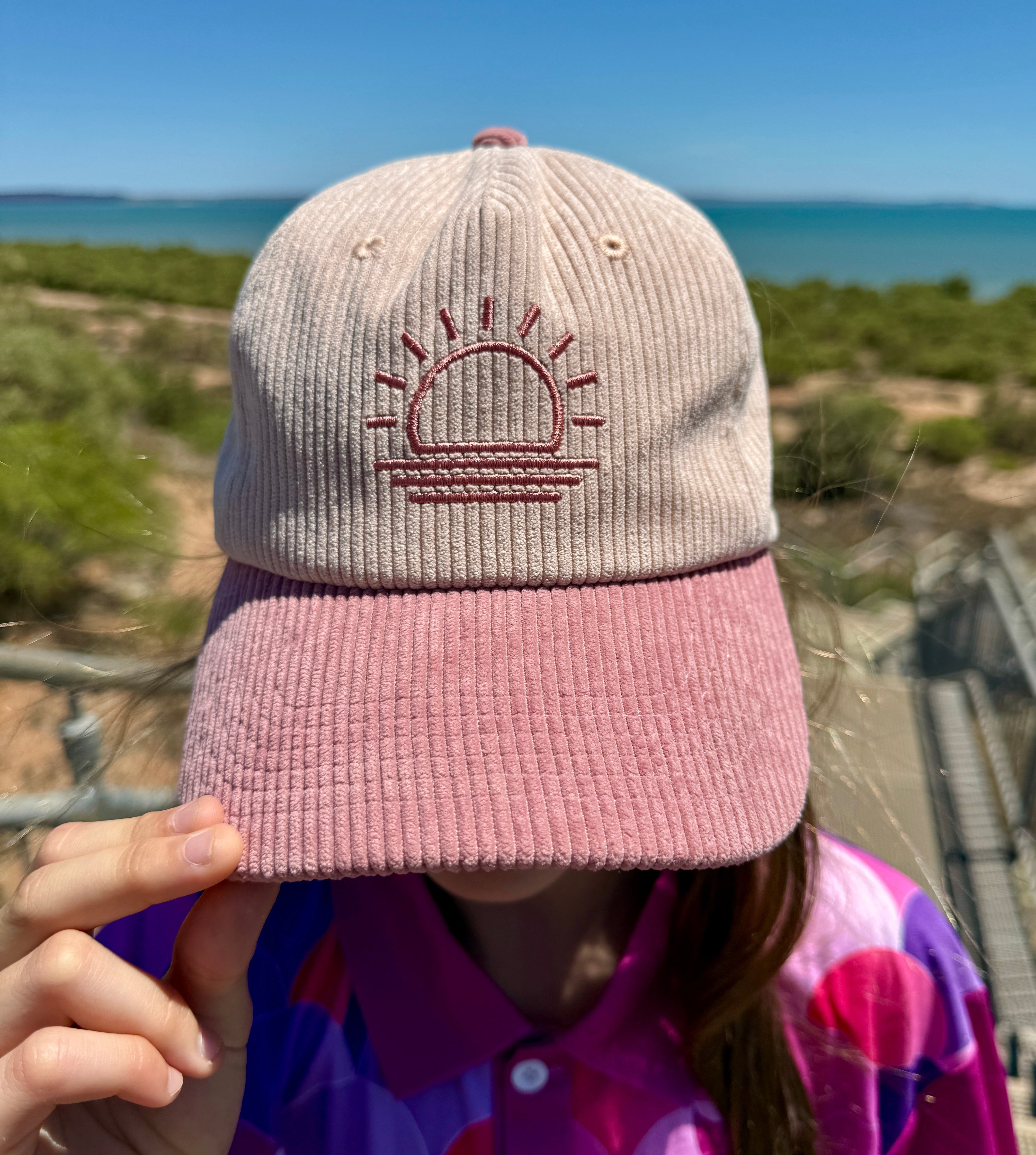 Salmon Pink Corduroy Caps